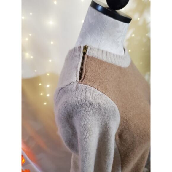 J. Crew Womens Double Zip 100% Wool Neutral Tan Colorblock Knit Sweater Size S - Picture 7 of 12